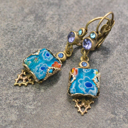 Joyería Sweet Romance - Pendientes cuadrados vintage Millefiori E1382