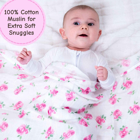 LollyBanks - Rose Buds and Blooms Baby Muslin Swaddle Blanket