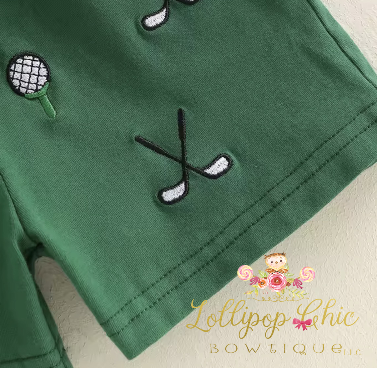 Baby and Toddler Boy Embroidered Dark Green Golf Shorts Set : 2-3T