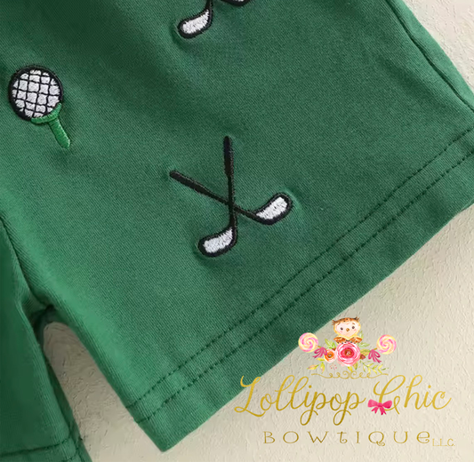 Baby and Toddler Boy Embroidered Dark Green Golf Shorts Set : 2-3T