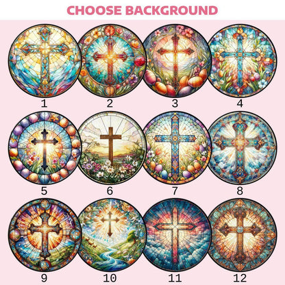 Stained Glass Cross And Wildflowers Suncatcher, Flower Cross