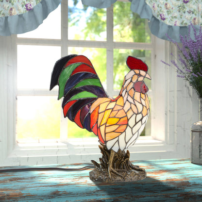 15"H Tiffany-style Rooster Multi-Color Novelty Accent Lamp
