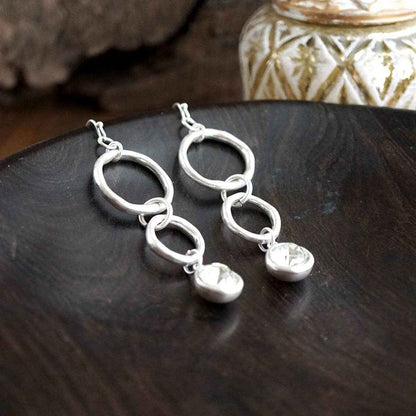 Moonlit Circles – Crystal Drop Link Earrings: Two Tone