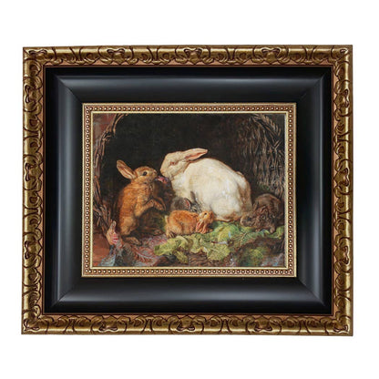 Hares and Young Framed Painting Print on Canvas