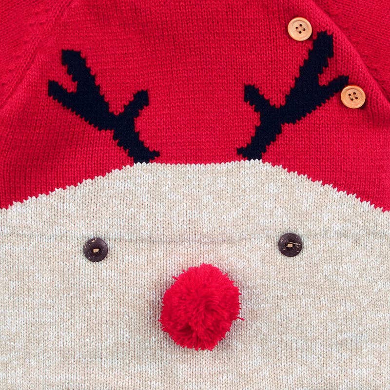 Baby Cartton Pattern Contrast Design Side Button Christmas Knitted Romper (6-9M)