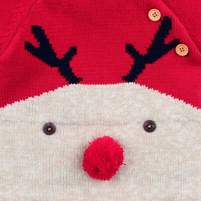 Baby Cartton Pattern Contrast Design Side Button Christmas Knitted Romper (6-9M)