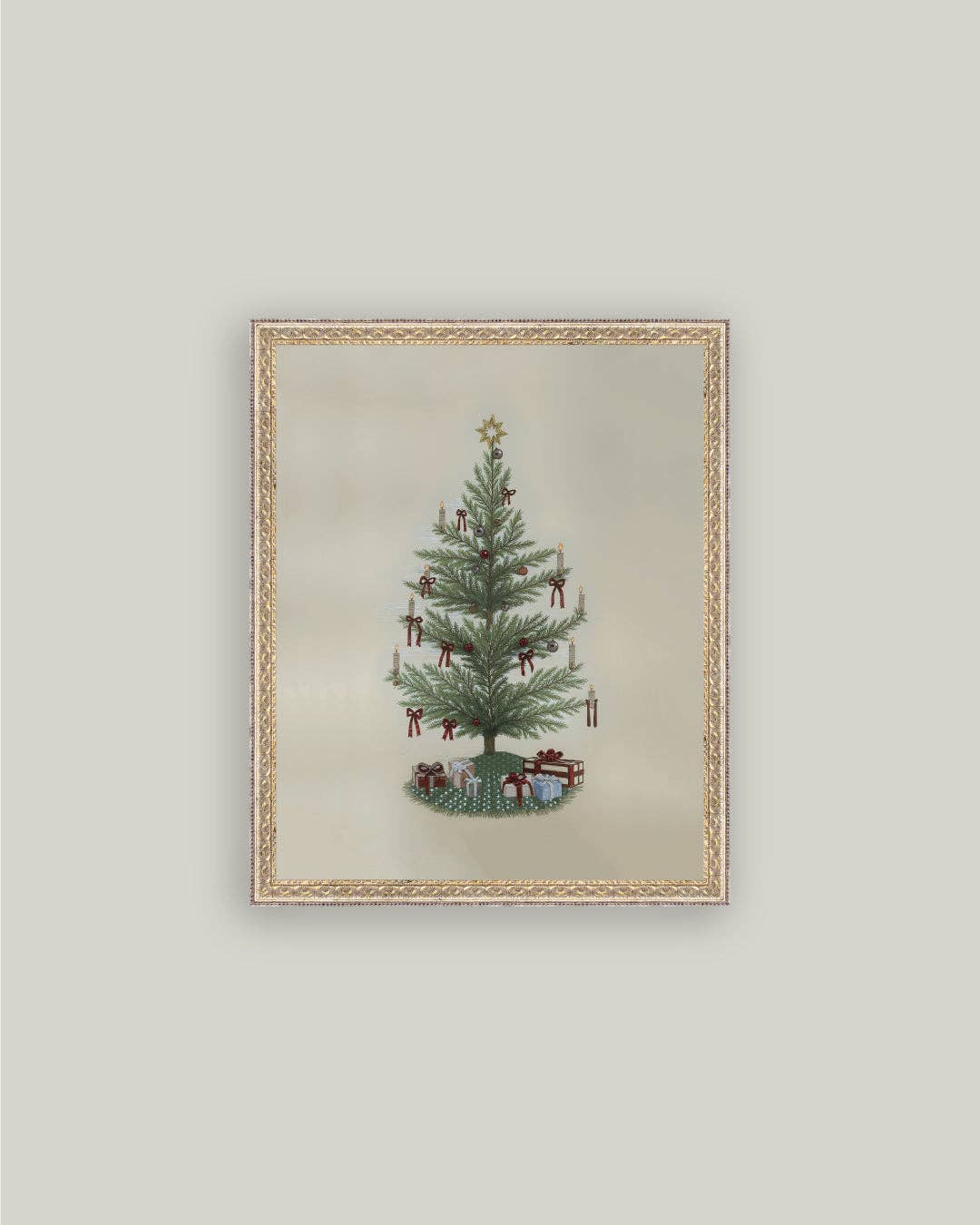 Vintage Tree with Bows Framed Antique Art