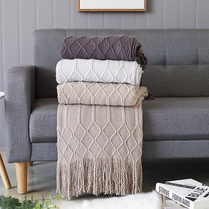 Rhombus Diamond Knit 50x60 Inch Throw Blanket