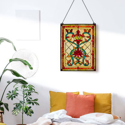 24" Amber Floral Stained Glass Window Panel