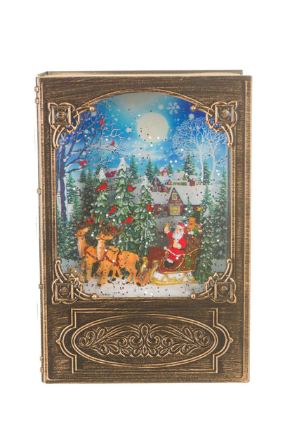 NEW-Brass Bookend Snow Globe with Christmas Eve Santa