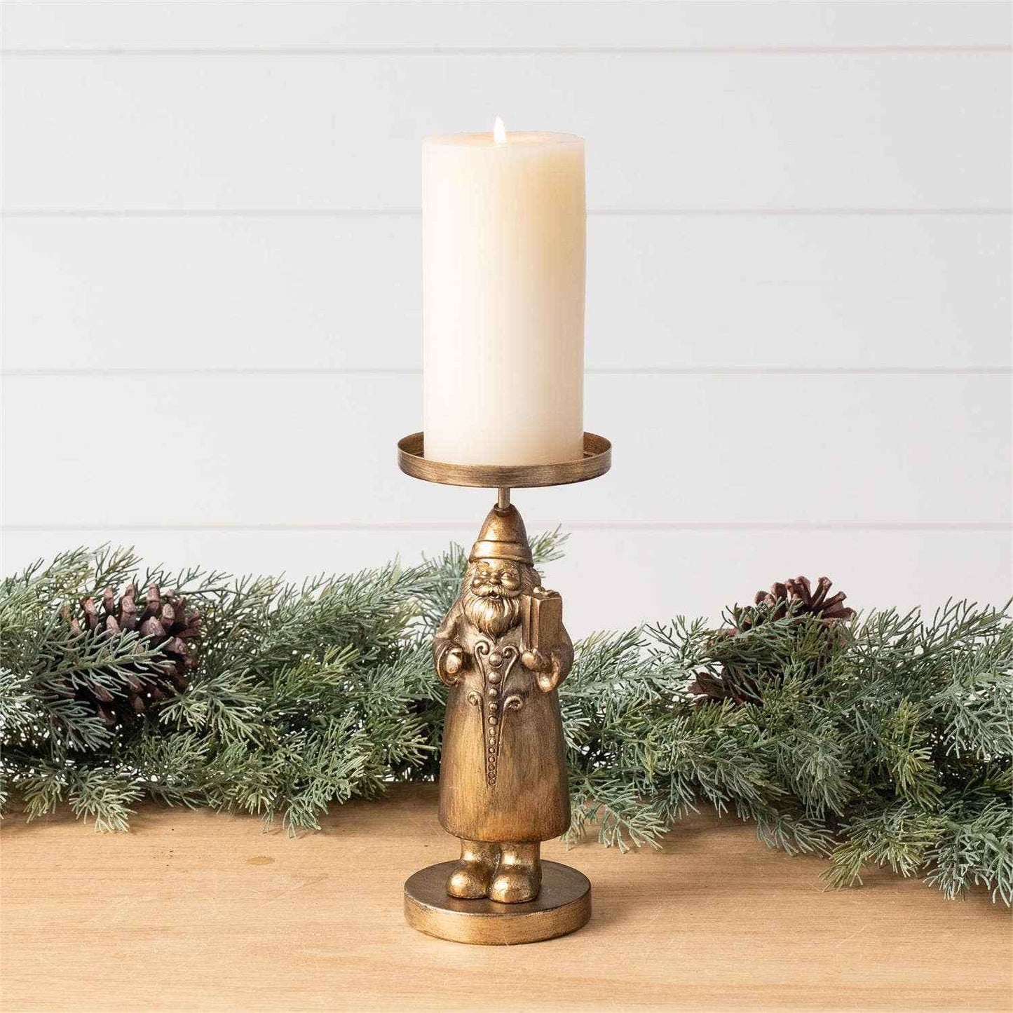 Candle Holder - Gold Santa Figure (Pk/02)