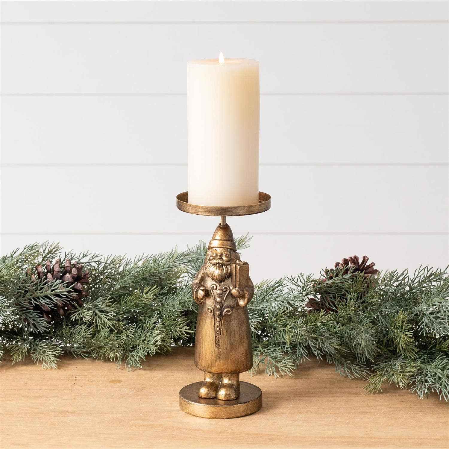 Candle Holder - Gold Santa Figure (Pk/02)