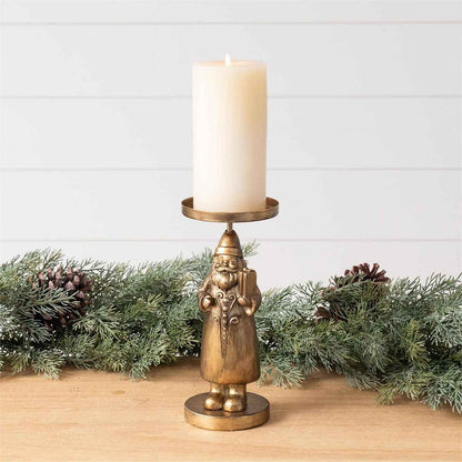 Candle Holder - Gold Santa Figure (Pk/02)