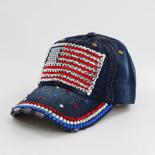 American Flag Bling Baseball Cap