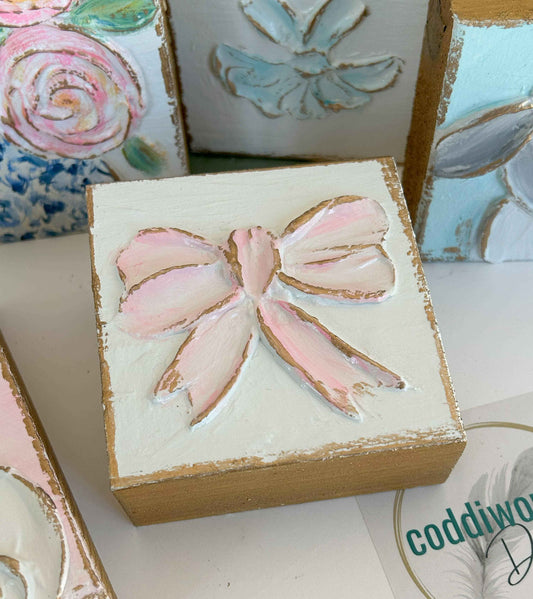 Pink bow mini block  |  floral Easter Spring baby nursery