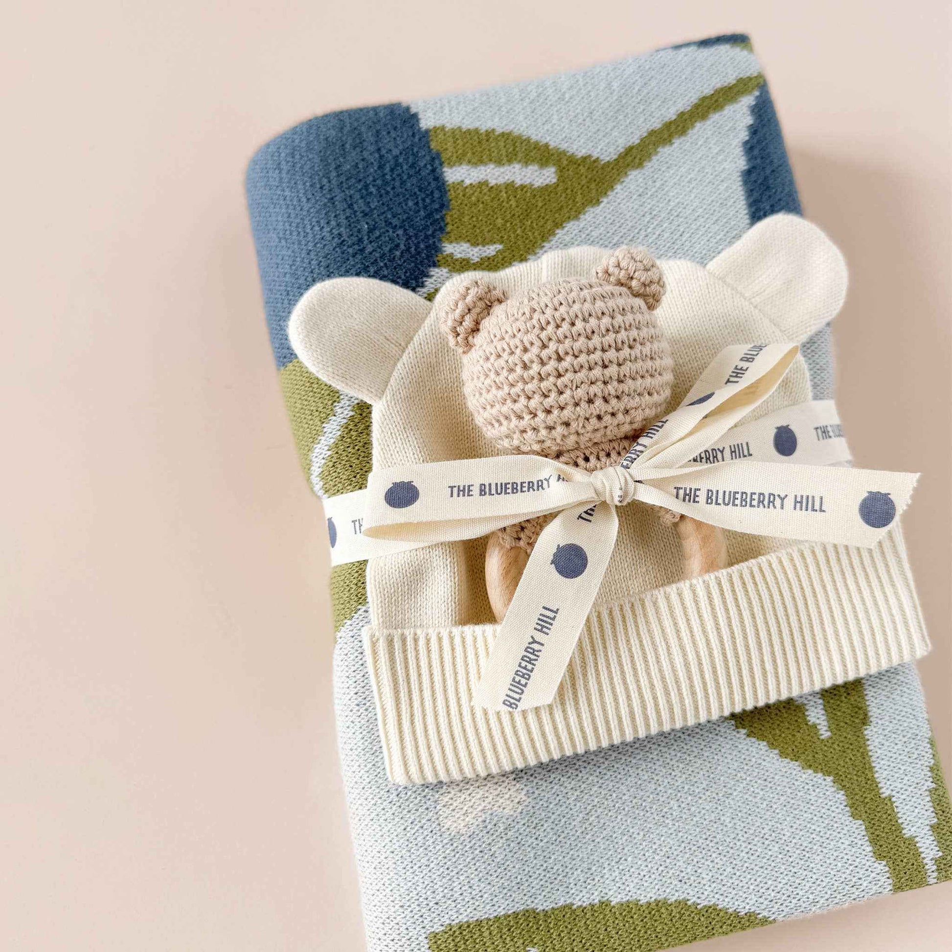 Set Blueberry Blanket Hat Teether Baby Newborn Shower Gift: Brown Bear