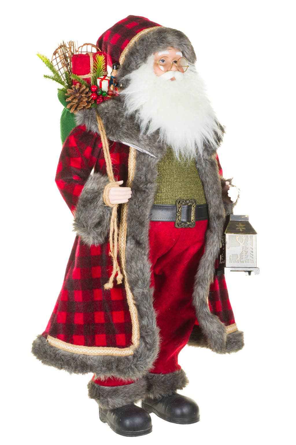 Red/Gray Dramatic Santa Figure Holding Lantern