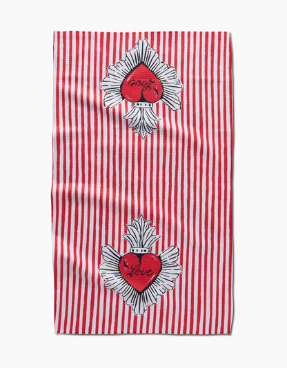 Geometry - Sacred Striped Love Hearts Tea Towel