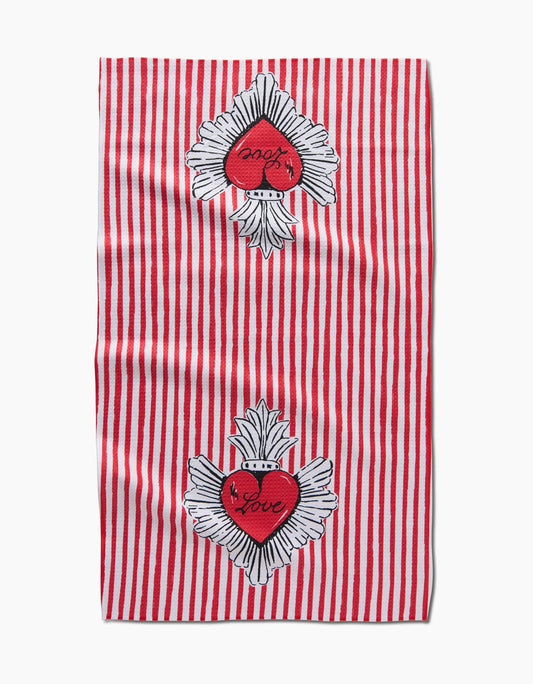 Geometry - Sacred Striped Love Hearts Tea Towel