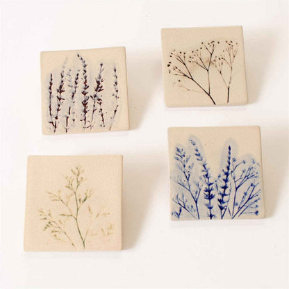 Pressed Wildflower Stoneware Coasters – Set of 4 (Pk/4 Sets)