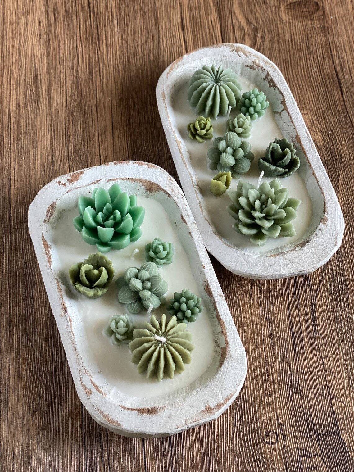 Vela perfumada de jardín de cactus en cuenco de madera