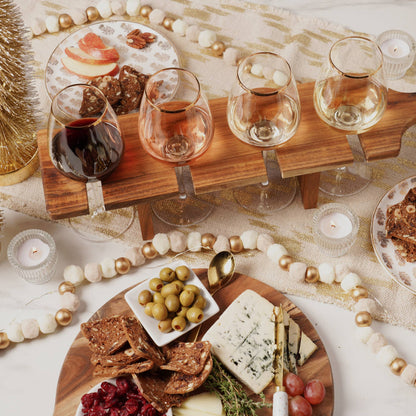 Acacia Stemmed Wine Glass Flight Carrier Serving Board
