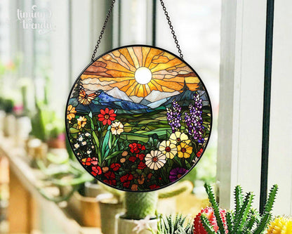 Mountain Wildflowers Stained Glass Suncatcher, Window Decor