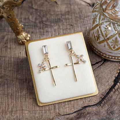 Golden Cross Cluster Statement Earrings