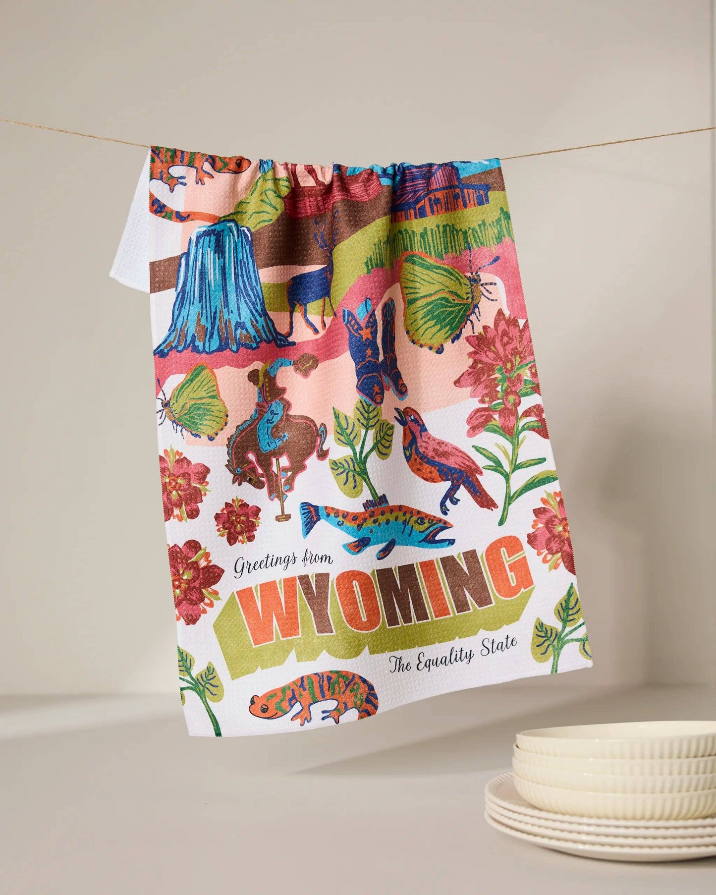 Geometry - Greetings From Wyoming Tea Towel