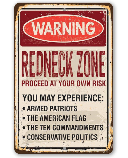 Advertencia Zona Redneck - Letrero metálico