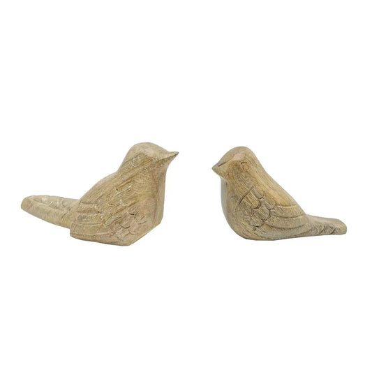 Vennie Wood Carved Decorative Bird Figures, Set Of 2