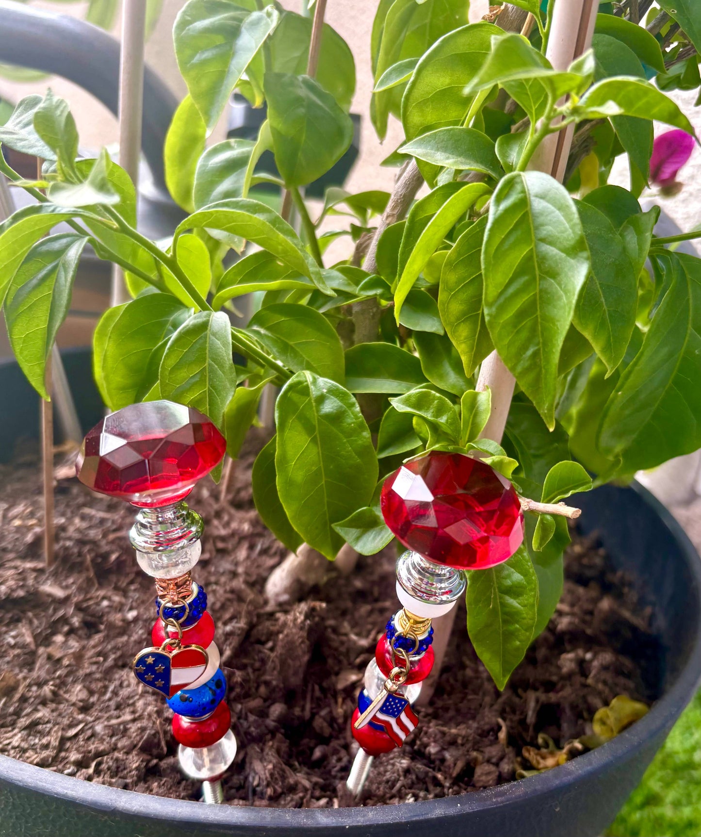 Red, White, Blue Patriotic Garden Stakes 7 inch