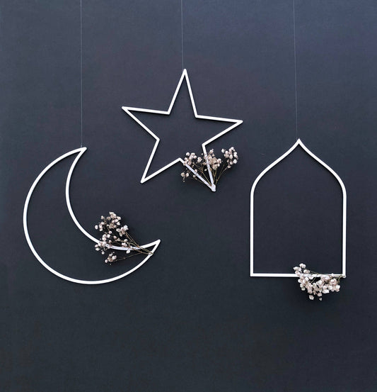 Laser Cut Crescent, Star & Arch Hanging Shapes, Ramadan Decorations