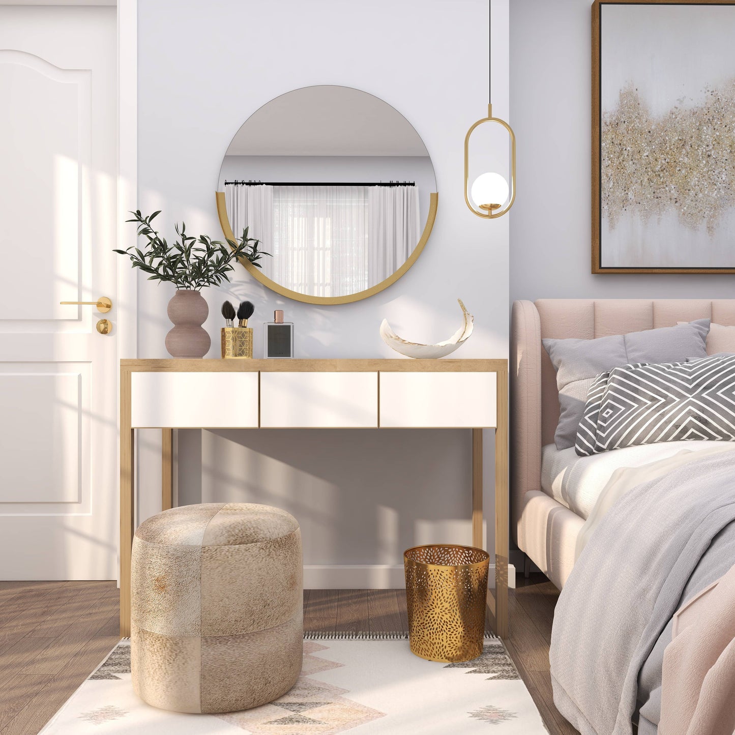 UMA Home Decor - Glam or Traditional Decorative Bowl - White, Gold