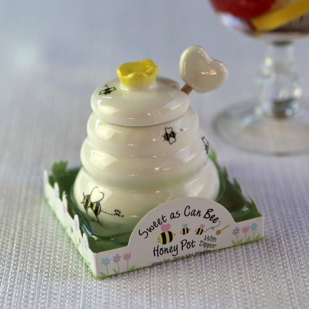"Sweet As Can Bee" Ceramic Honey Pot with Wooden Dipper
