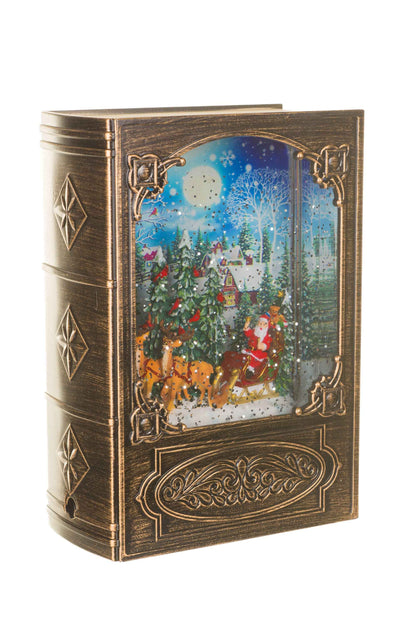 NEW-Brass Bookend Snow Globe with Christmas Eve Santa