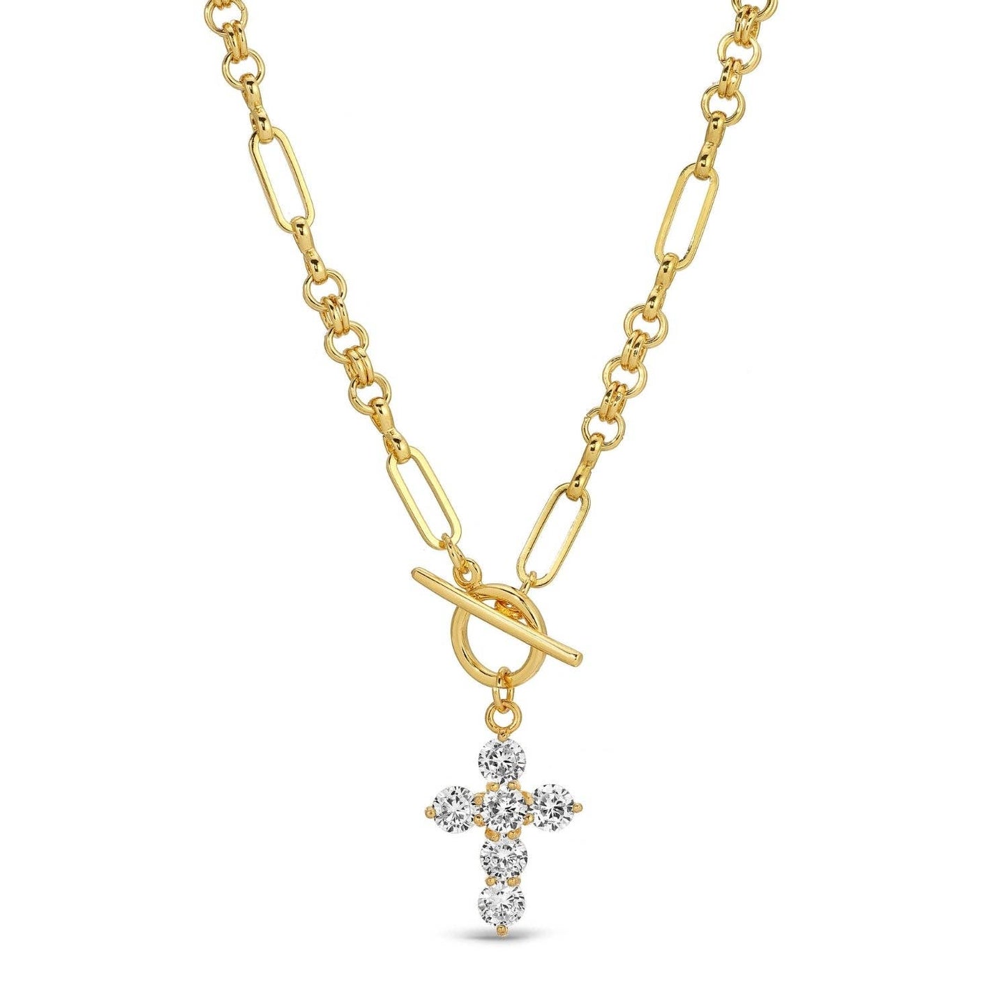 Cross Toggle Necklace with CZ
