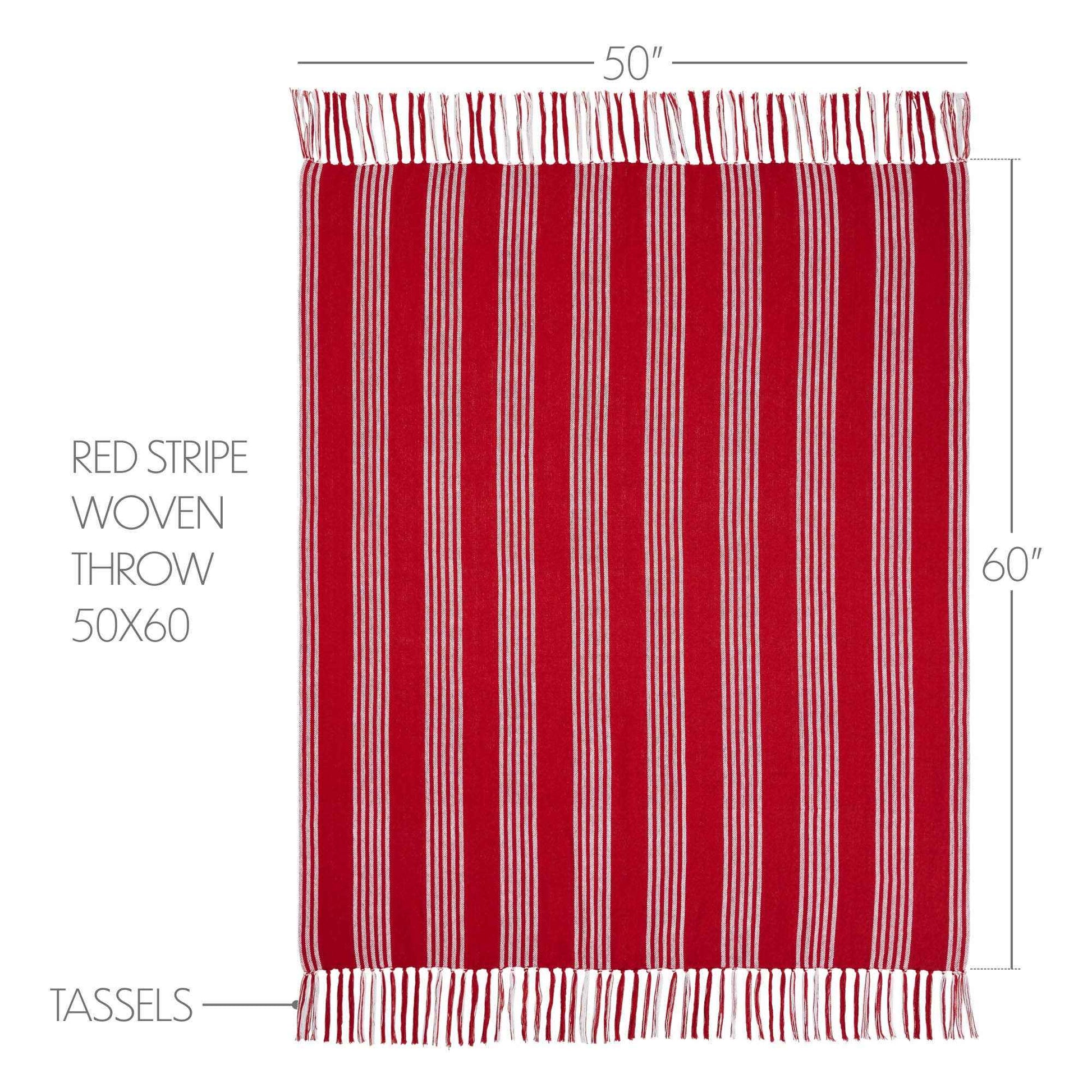 Red Ticking Stripe Woven Throw with Fringe 50x60