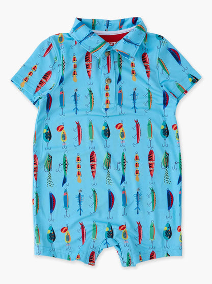Baby Boys Gone Fishin Performance Polo Romper: Blue / 0-3m