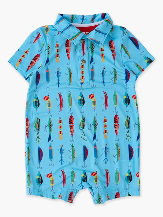 Baby Boys Gone Fishin Performance Polo Romper: Blue / 0-3m