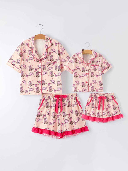 Mommy & Me Western Print Ruffle Pajama Set: 4 / KIDS