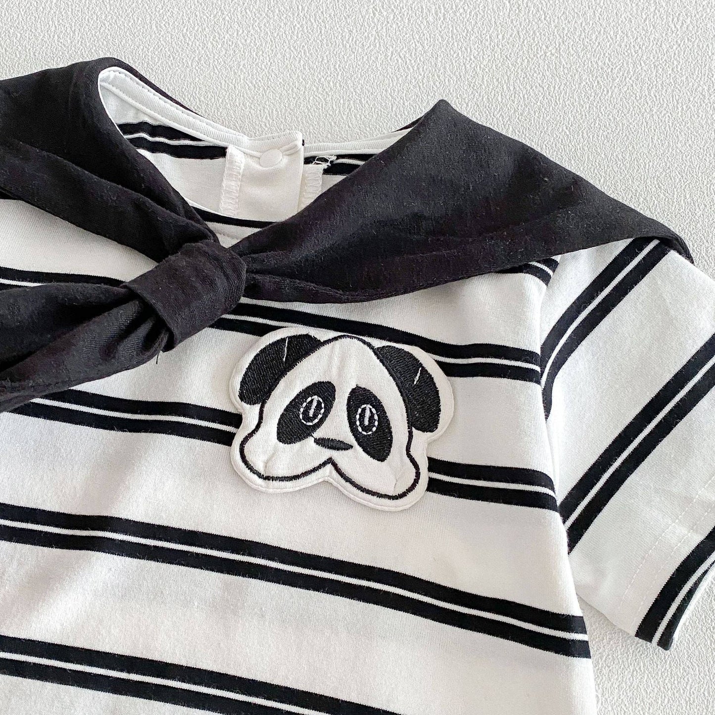 Baby Short Sleeve Striped Panda Romper