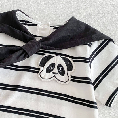 Baby Short Sleeve Striped Panda Romper