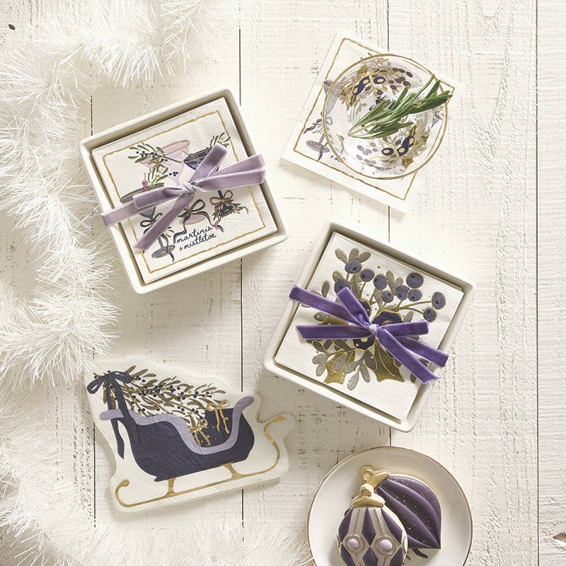 Ceramic Napkin Tray + Napkins - Holly
