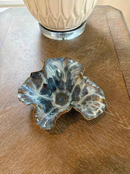 Handbuilt Coastal Sculptural Ceramic Bowl- Sea Glass Blue