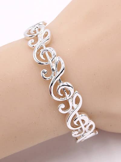 All Silver G clef Treble Clef Music Stretch Bracelet