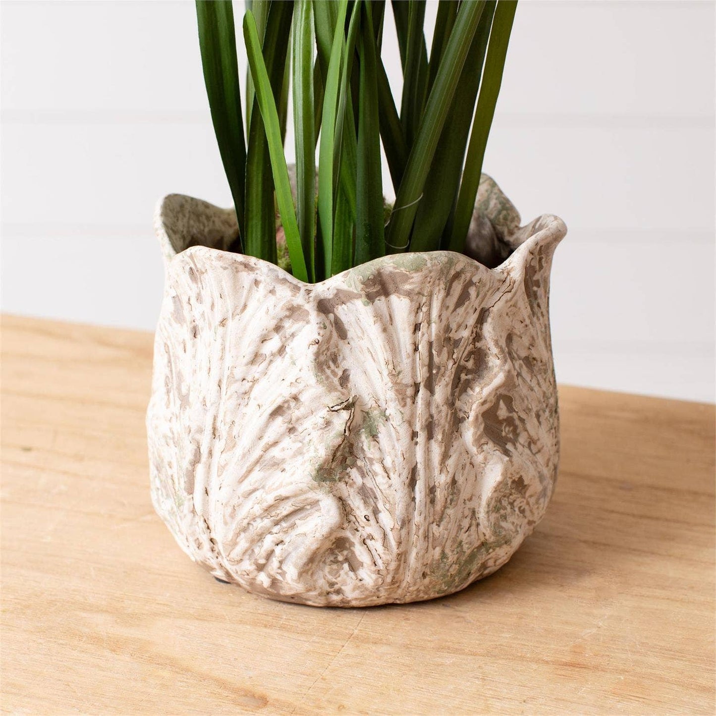 Distressed White Leaf Planter