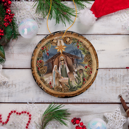 Rustic Nativity Birth of Christ Scene Ornament, Christianity