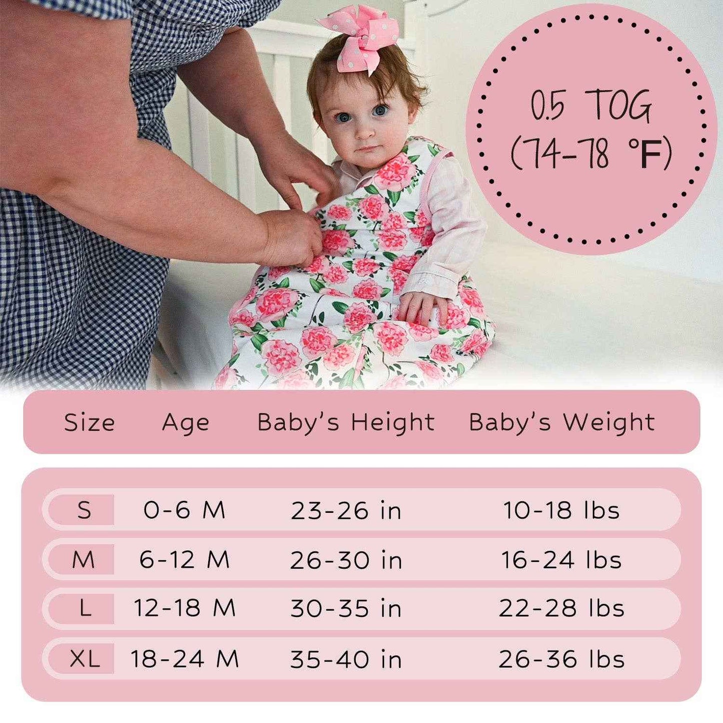 LollyBanks - Pretty in Peony Baby Sleep Sack, 100% Organic Cotton