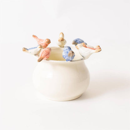 Enamel Pot With Birds On Rim